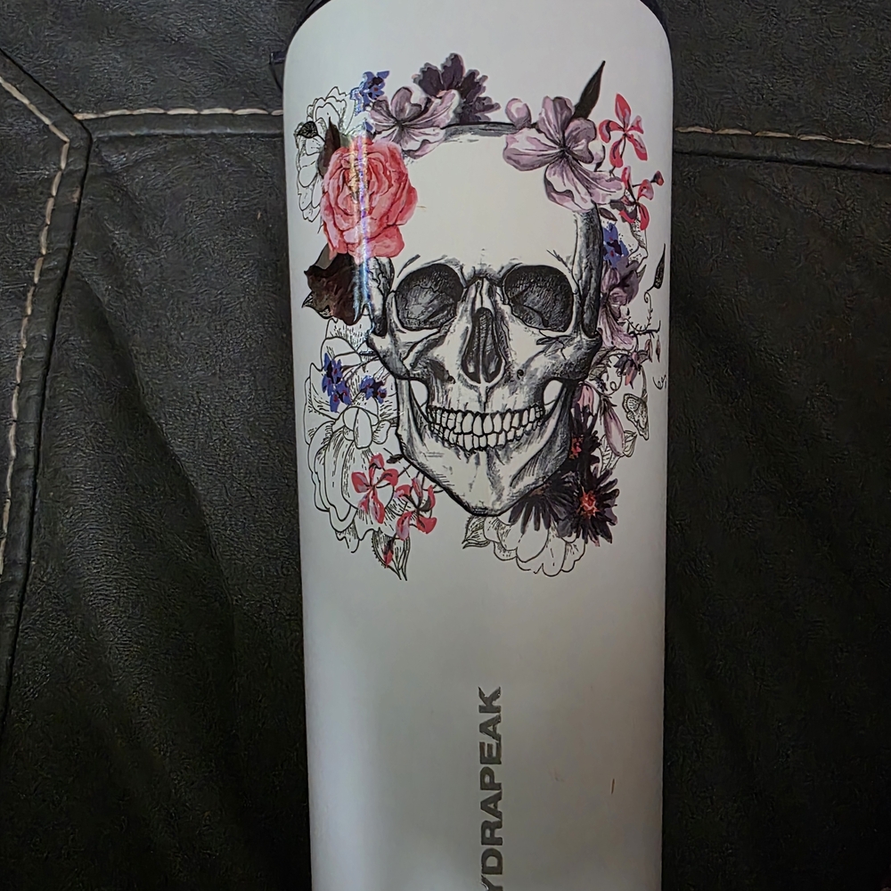Hydrapeak White Floral Skull Water Bottle